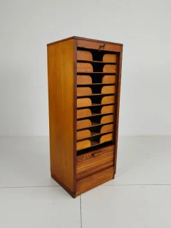 Pamono Dutch Oak Archive Cabinet with Tambour Door, 1940s><noscript><img width=