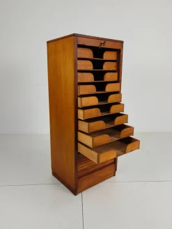 Pamono Dutch Oak Archive Cabinet with Tambour Door, 1940s><noscript><img width=