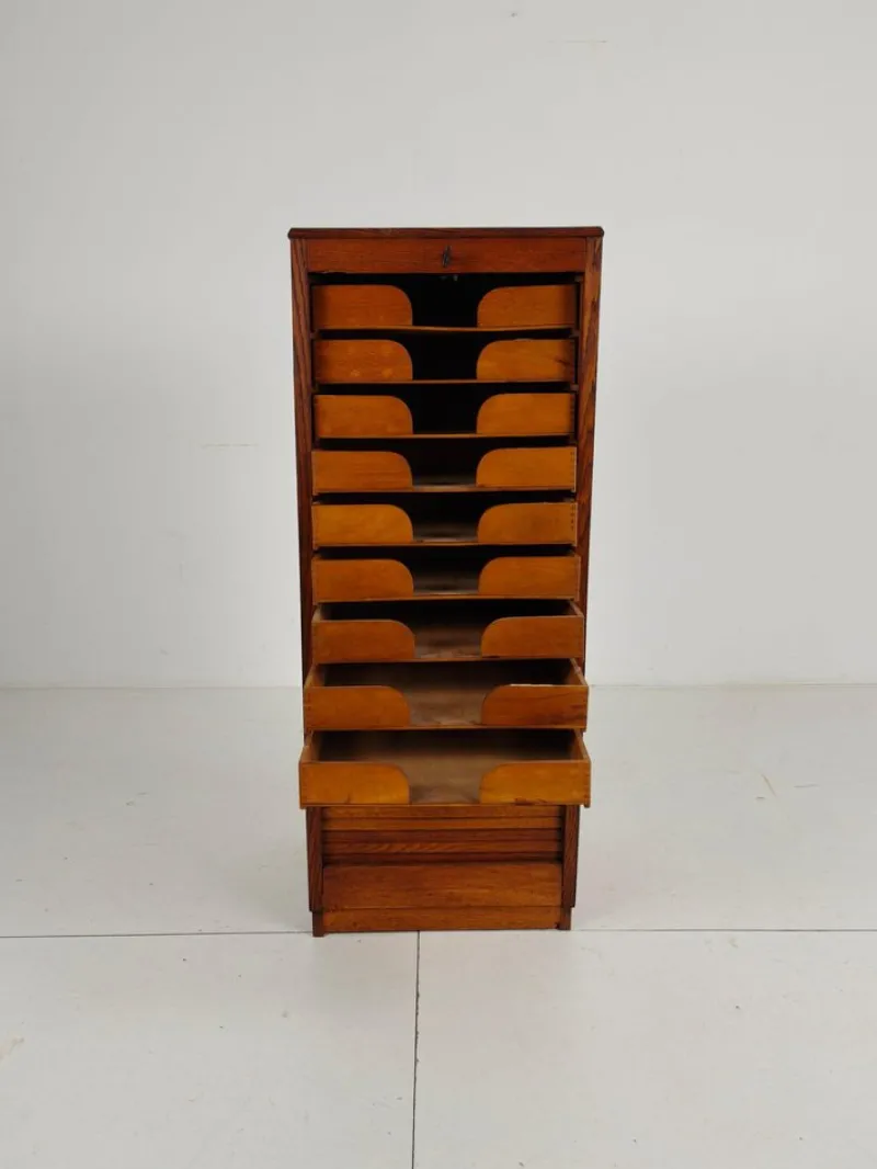 Pamono Dutch Oak Archive Cabinet with Tambour Door, 1940s> Cabinets & Wardrobes