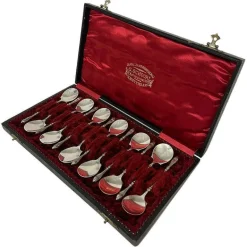 Pamono Dutch Silver Ice Cream Spoons by Van Kempen & Zonen, 1890s, Set of 12> Cutlery & Serving Utensils