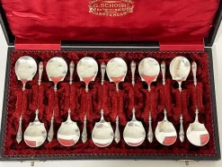 Pamono Dutch Silver Ice Cream Spoons by Van Kempen & Zonen, 1890s, Set of 12><noscript><img width=