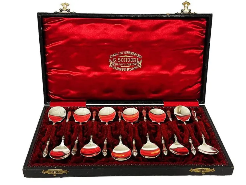 Pamono Dutch Silver Ice Cream Spoons by Van Kempen & Zonen, 1890s, Set of 12> Cutlery & Serving Utensils