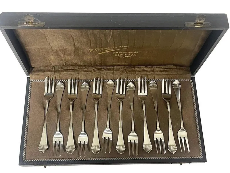 Pamono Dutch Silver Pastry Forks by Gerritsen and Van Kempen, Set of 12> Cutlery & Serving Utensils