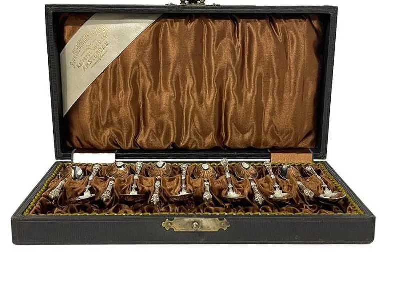 Outlet Pamono Dutch Silver Silver Spoons by Van Kempen & Zonen, 1890s, Set of 12