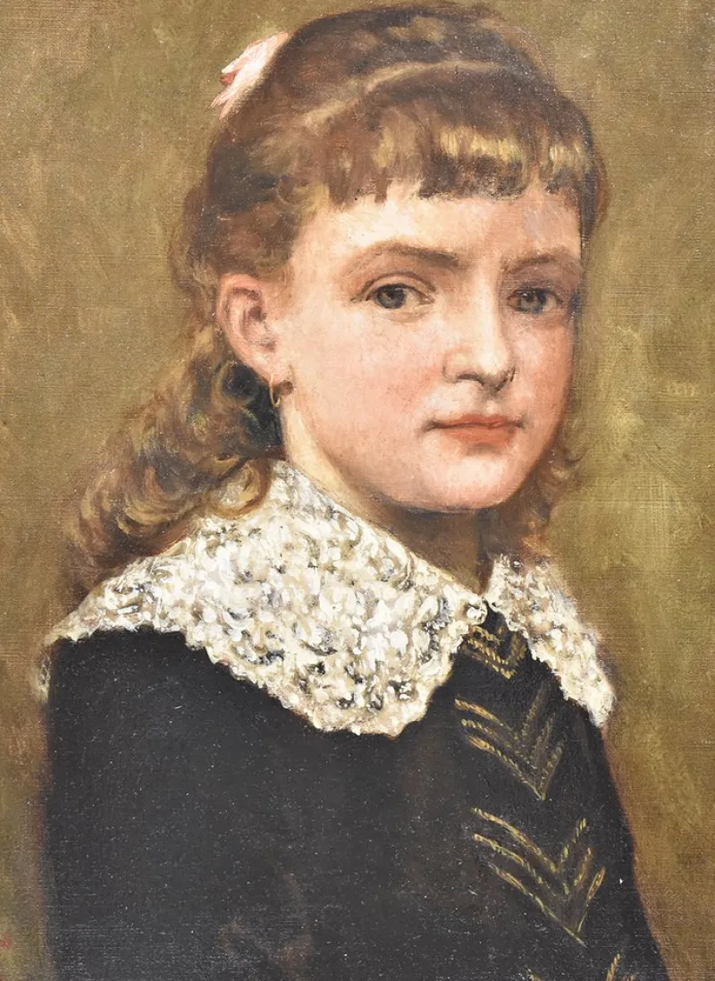 Pamono E. Lambrichs, Portrait of a Young Woman, 1887, Oil on Canvas, Framed> Art Nouveau