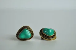 New Pamono Ear Clips with Genuine Turquoise and Sterling Silver by Erik Poul Fenster, Denmark, 1960s, Set of 2