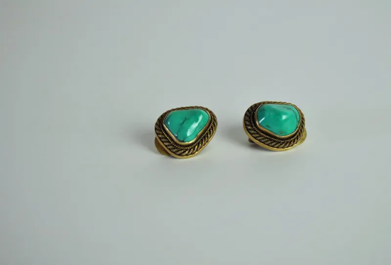 New Pamono Ear Clips with Genuine Turquoise and Sterling Silver by Erik Poul Fenster, Denmark, 1960s, Set of 2