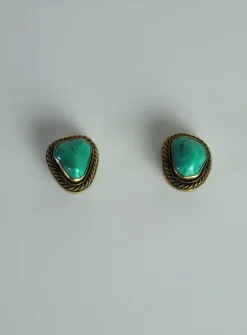 New Pamono Ear Clips with Genuine Turquoise and Sterling Silver by Erik Poul Fenster, Denmark, 1960s, Set of 2