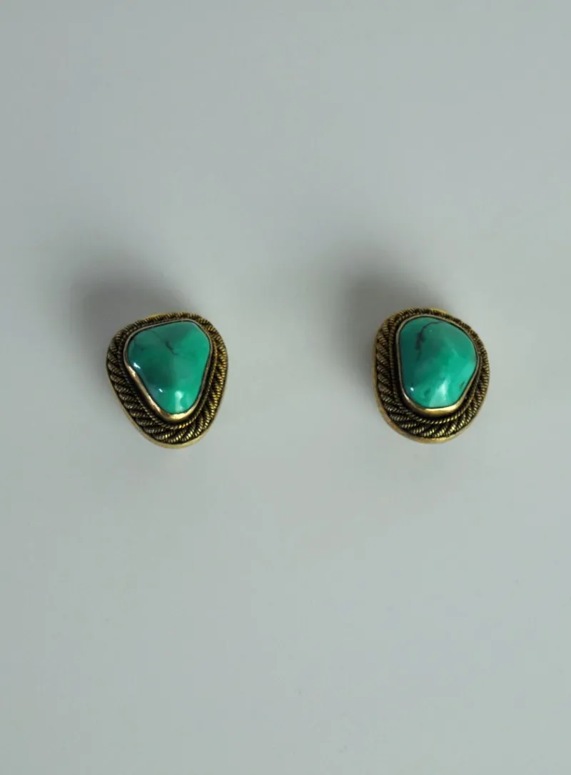New Pamono Ear Clips with Genuine Turquoise and Sterling Silver by Erik Poul Fenster, Denmark, 1960s, Set of 2