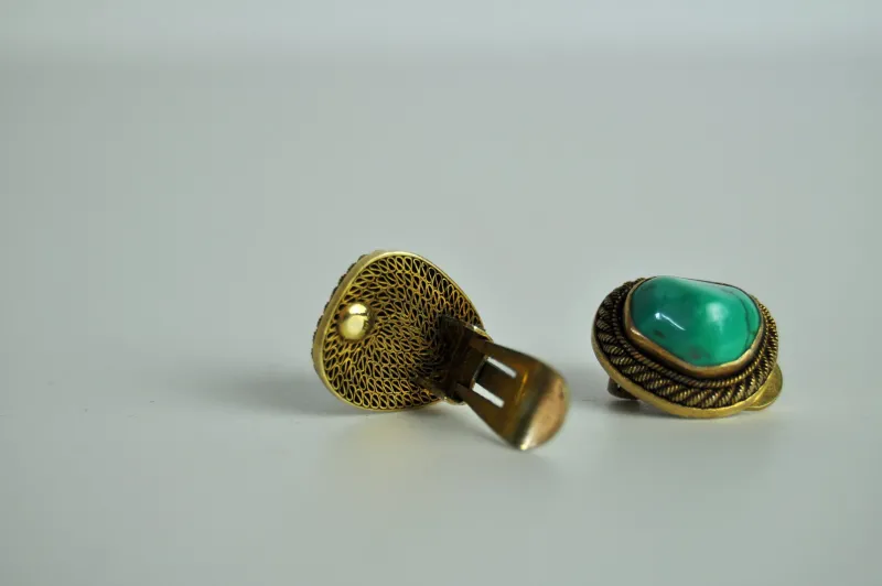 New Pamono Ear Clips with Genuine Turquoise and Sterling Silver by Erik Poul Fenster, Denmark, 1960s, Set of 2
