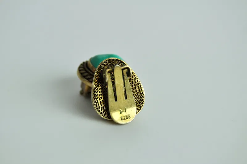 New Pamono Ear Clips with Genuine Turquoise and Sterling Silver by Erik Poul Fenster, Denmark, 1960s, Set of 2