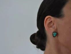 New Pamono Ear Clips with Genuine Turquoise and Sterling Silver by Erik Poul Fenster, Denmark, 1960s, Set of 2