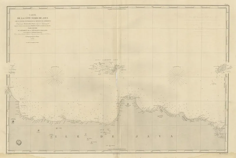 Pamono Early French Nautical Map of the Northern Coast of of Java, Indonesia, 1850s> Wall Decor