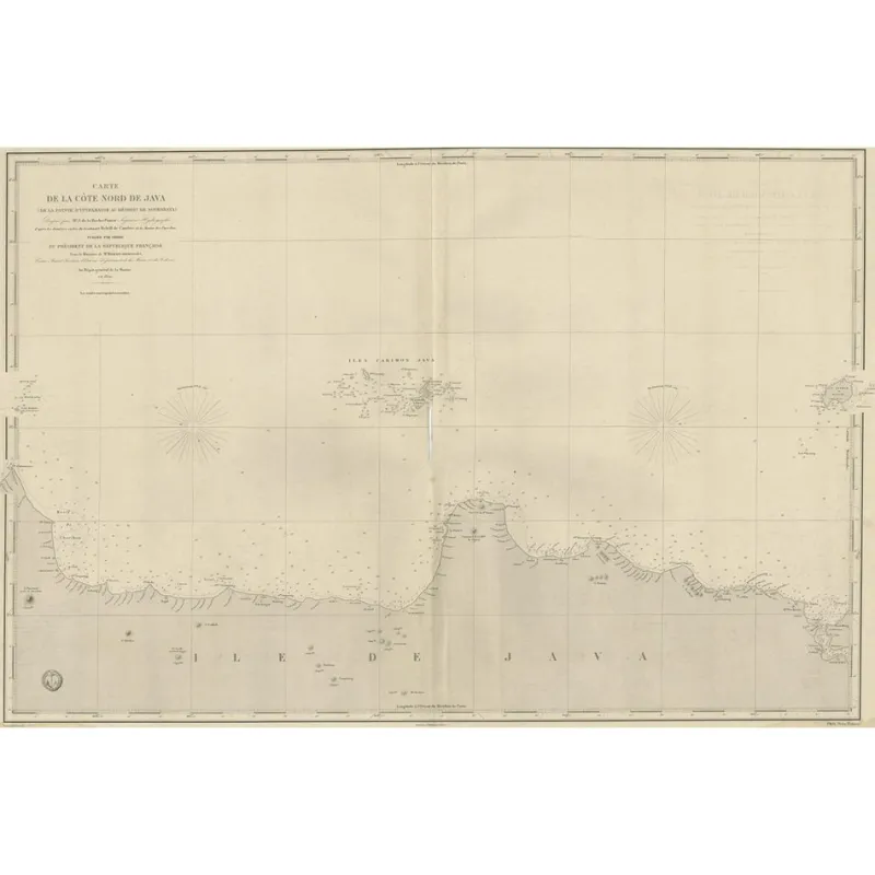 Pamono Early French Nautical Map of the Northern Coast of of Java, Indonesia, 1850s> Wall Decor