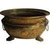 Pamono Early 20th Century Brass Planter Bowl with Lions' Heads, Italy, 1910> Planters And Jardiniere