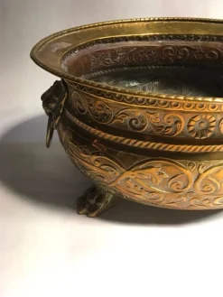 Pamono Early 20th Century Brass Planter Bowl with Lions' Heads, Italy, 1910><noscript><img width=