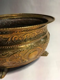 Pamono Early 20th Century Brass Planter Bowl with Lions' Heads, Italy, 1910><noscript><img width=