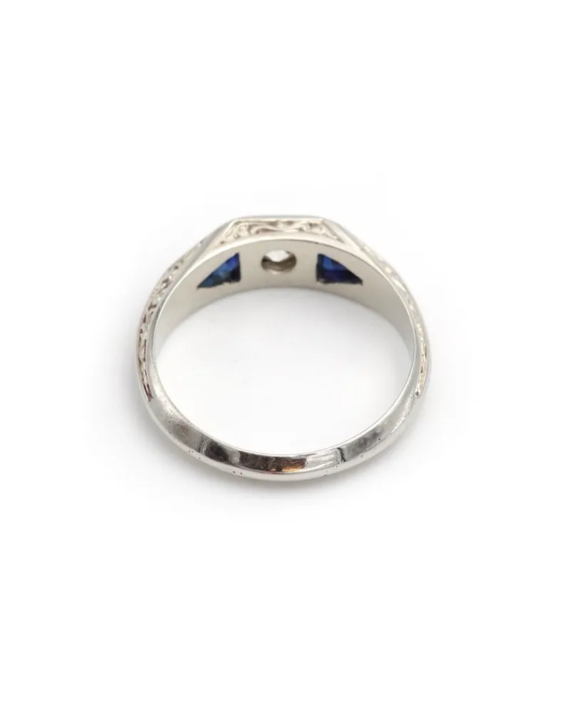 Pamono Early 20th Century Edwardian Ring with Synthetic Sapphire & 0.30 Ct Old-Cut Diamond, 1890s> Rings
