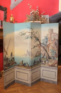 Pamono Early 20th Century French Tempera on Canvas Folding Screen with Seascape View> Room Dividers & Screens