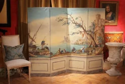 Pamono Early 20th Century French Tempera on Canvas Folding Screen with Seascape View><noscript><img width=
