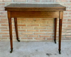Online Pamono Early 20th Century French Walnut Game Table with Wheels, 1920s