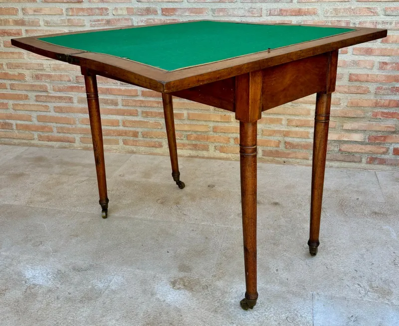 Online Pamono Early 20th Century French Walnut Game Table with Wheels, 1920s