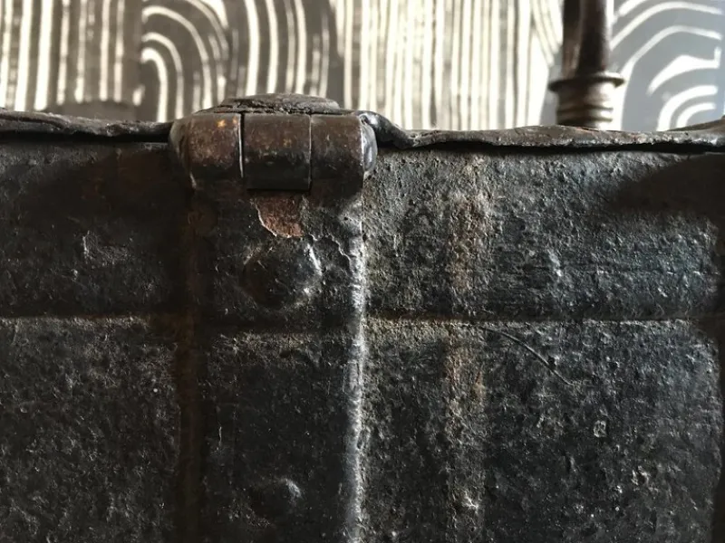 Pamono Early 17th Century Medieval Handcrafted Black Iron Coffer or Box, 1610> Trunks Crates & Baskets