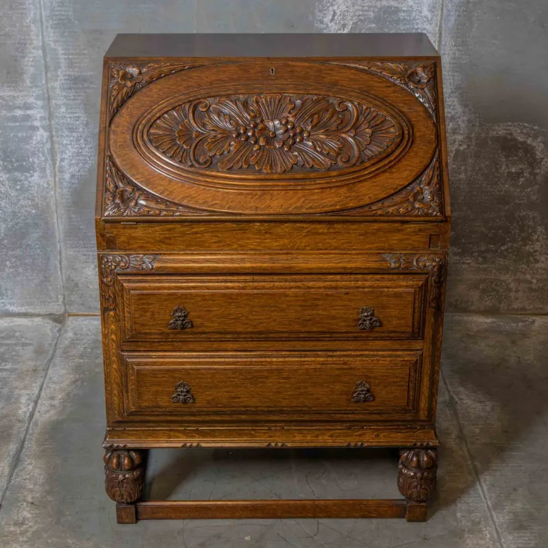Pamono Early 20th Century Oak Writing Secretaire