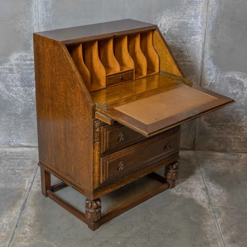 Pamono Early 20th Century Oak Writing Secretaire