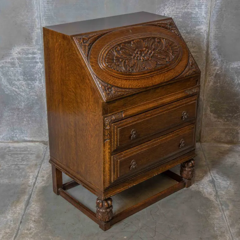 Pamono Early 20th Century Oak Writing Secretaire