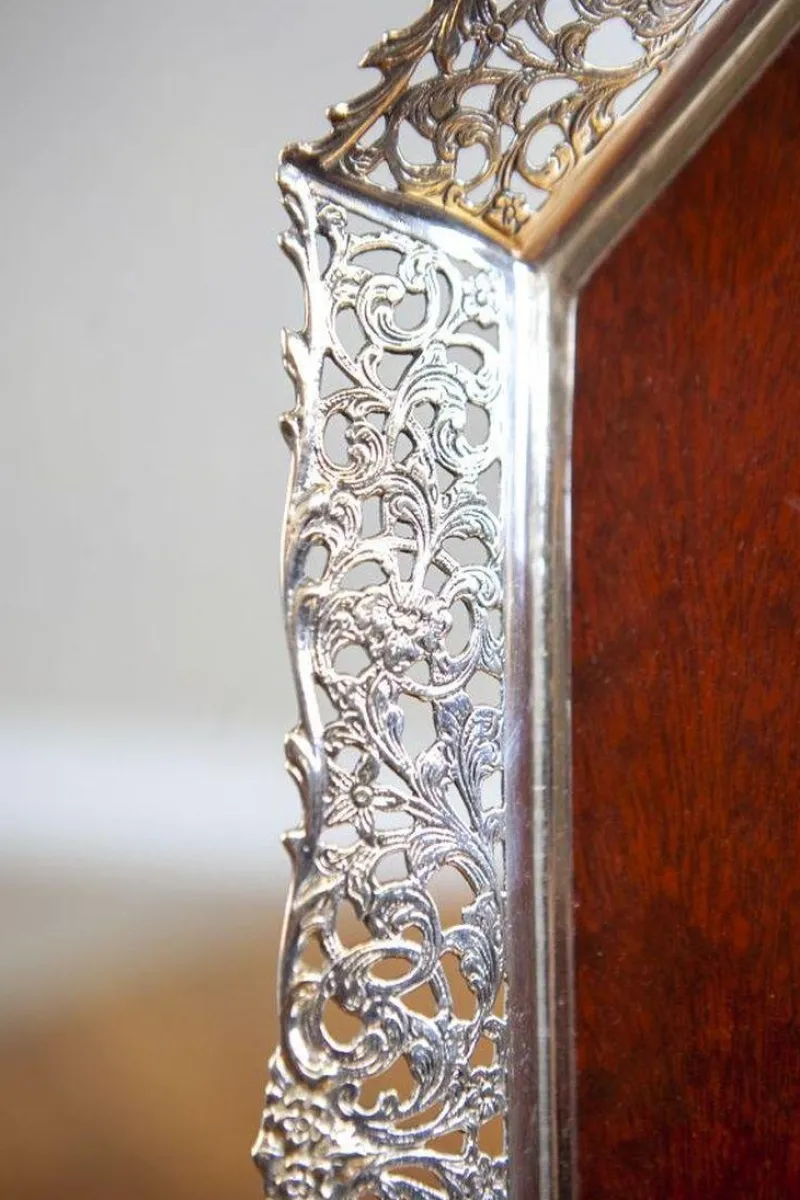 Best Pamono Early-20th Century Wooden Tray with Metal Openwork Border, 1950s