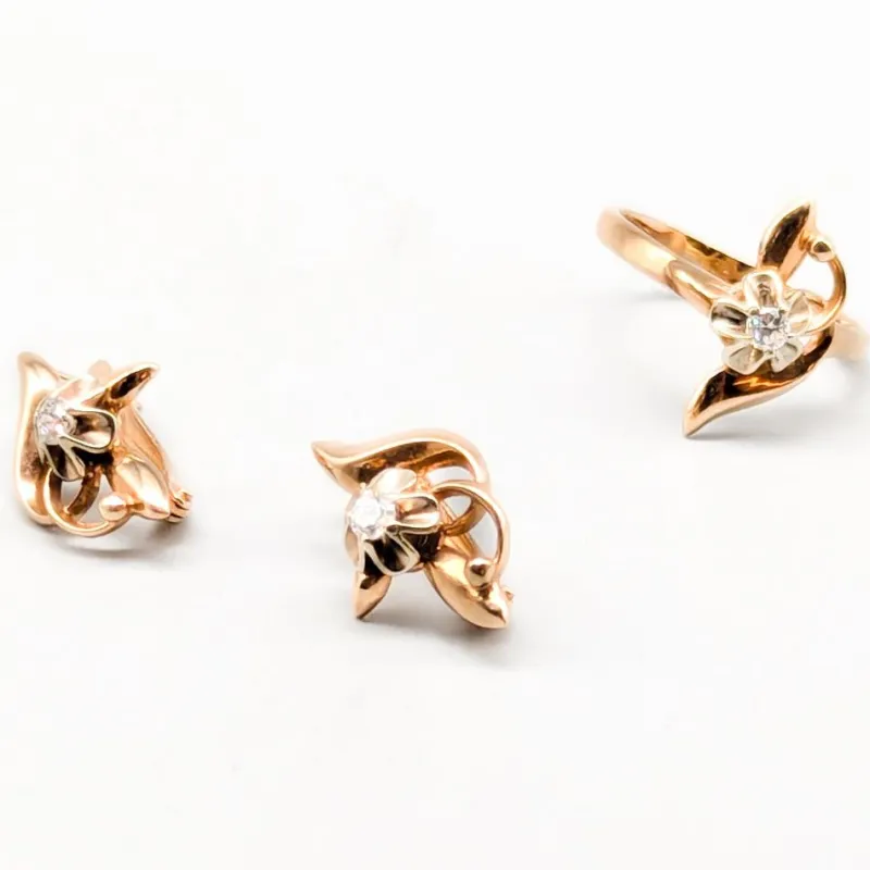 Pamono Earrings and Ring with White Stones, Set of 3> Earrings