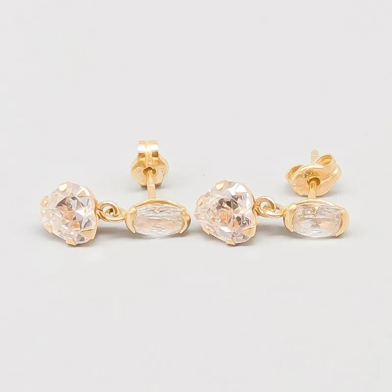 Online Pamono Earrings in Gold with White Stones, Set of 2