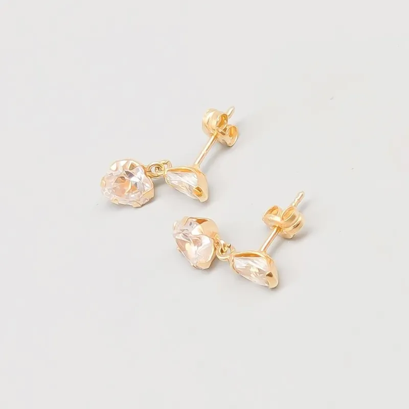 Online Pamono Earrings in Gold with White Stones, Set of 2