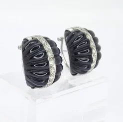 Best Pamono Earrings in Onyx, White Gold & Diamonds, 1980s, Set of 2