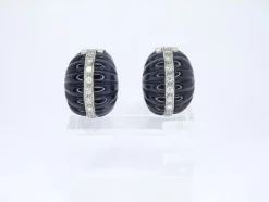 Best Pamono Earrings in Onyx, White Gold & Diamonds, 1980s, Set of 2