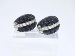 Best Pamono Earrings in Onyx, White Gold & Diamonds, 1980s, Set of 2