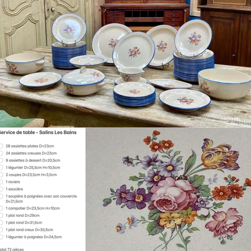 Pamono Earthenware Dinner Service from Salins Les Bains, Set of 72> Dinnerware Accessories