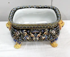 Sale Pamono Earthenware Planter with Polychrome Decorations from Gien, Late 19th or Early 20th Century