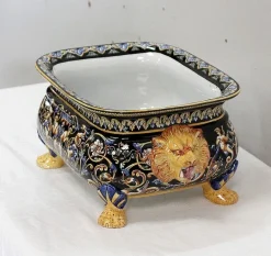 Sale Pamono Earthenware Planter with Polychrome Decorations from Gien, Late 19th or Early 20th Century