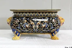 Sale Pamono Earthenware Planter with Polychrome Decorations from Gien, Late 19th or Early 20th Century