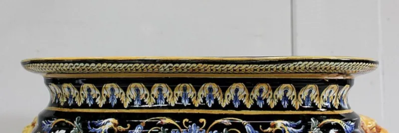 Sale Pamono Earthenware Planter with Polychrome Decorations from Gien, Late 19th or Early 20th Century