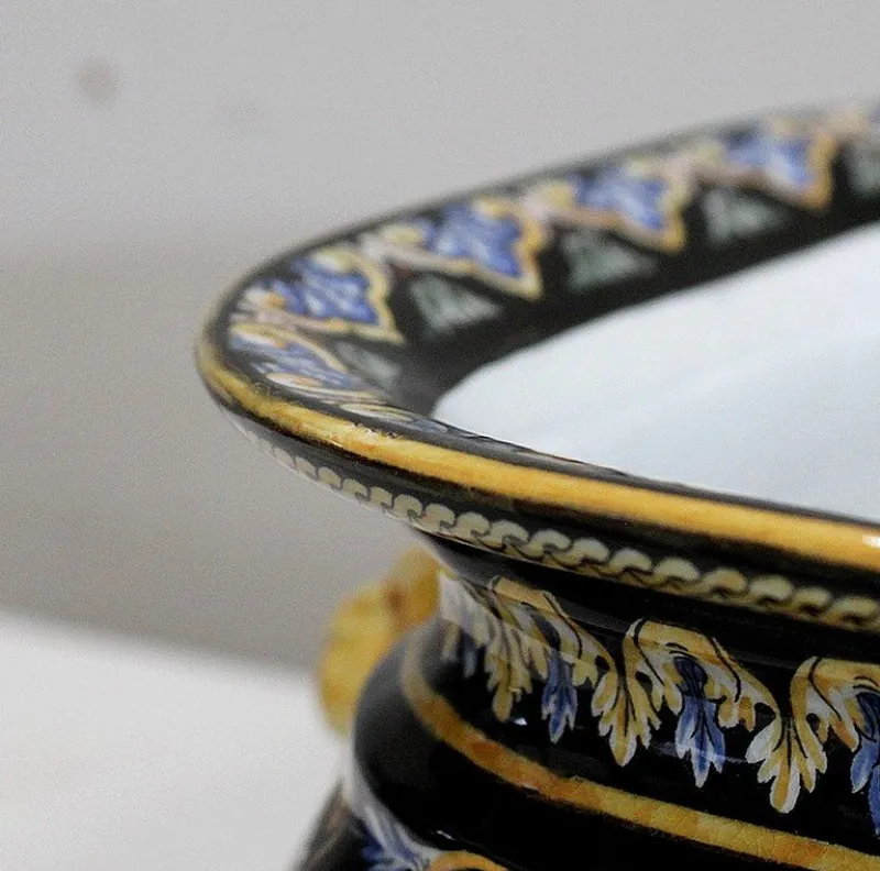 Sale Pamono Earthenware Planter with Polychrome Decorations from Gien, Late 19th or Early 20th Century