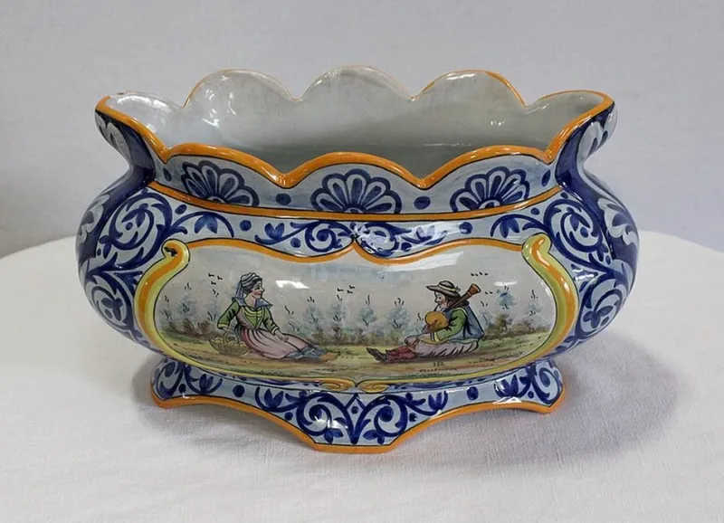 Pamono Earthenware Planter with Decoration, Early 20th Century> Planters And Jardiniere