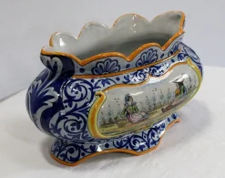 Pamono Earthenware Planter with Decoration, Early 20th Century><noscript><img width=