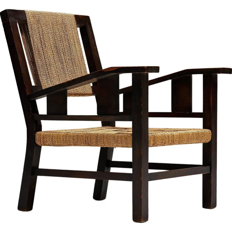 New Pamono Easy Chair in Wood and Rope by Francis Jourdain, France, 1930s