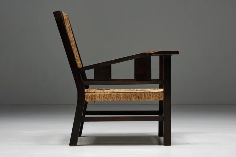 New Pamono Easy Chair in Wood and Rope by Francis Jourdain, France, 1930s