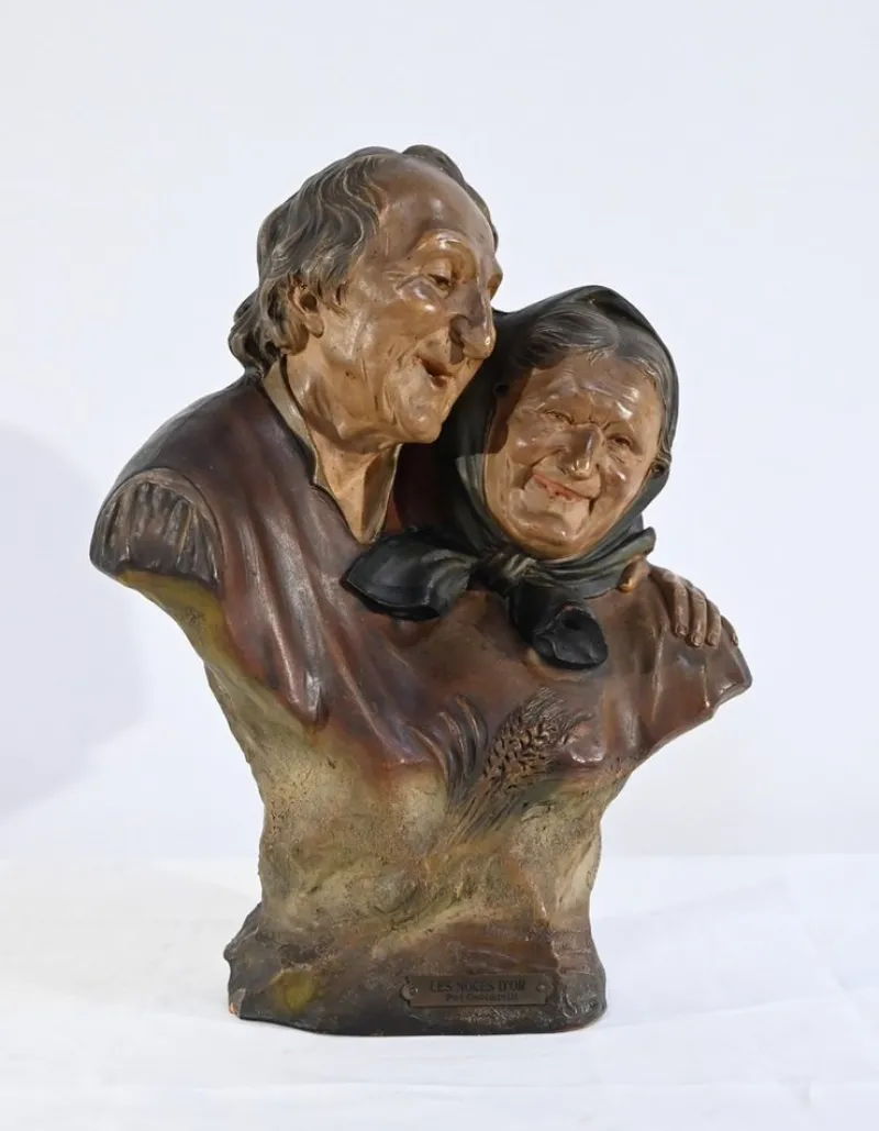 Hot Pamono E.Ceccarelli, Les Noces d’Or, Late 1800s, Terracotta Sculpture