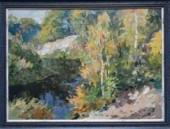 Hot Pamono Edgars Vinters, Landscape with the River, 1992, Oil on Cardboard