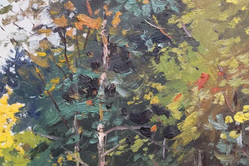 Pamono Edgars Vinters, Sunny Autumn Forest Edge, 1960s, Oil on Board> Impressionist